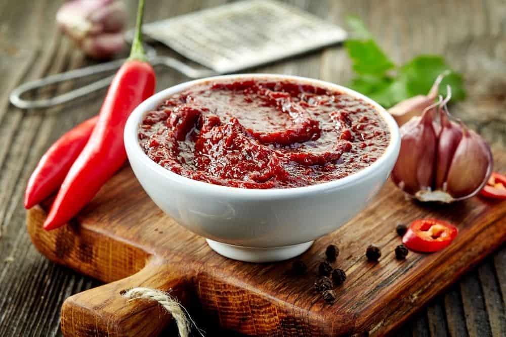 Bowl of hot chili and garlic sauce