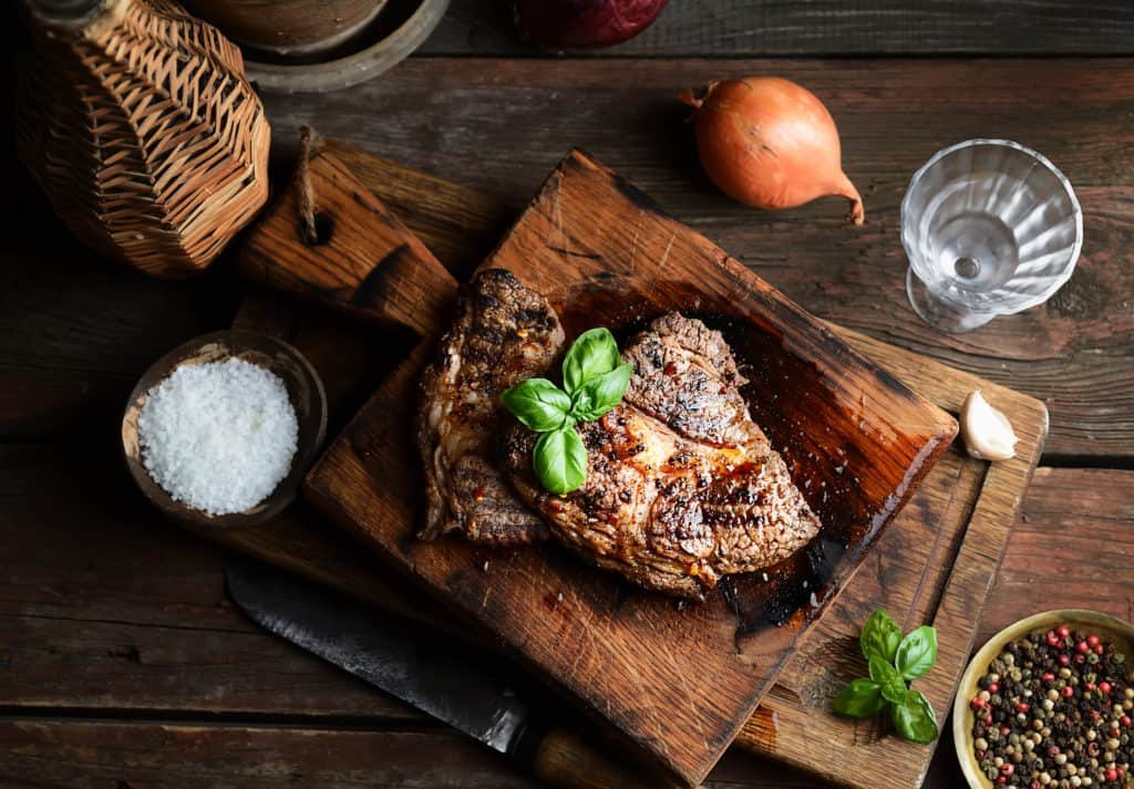 Seared Steaks with Caramelized Onions & Gorgonzola