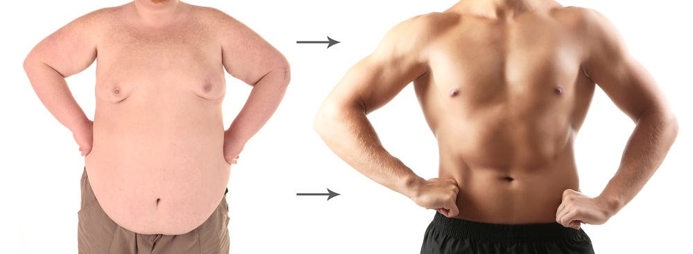 Health and fitness concept. Before and after weight loss by man.