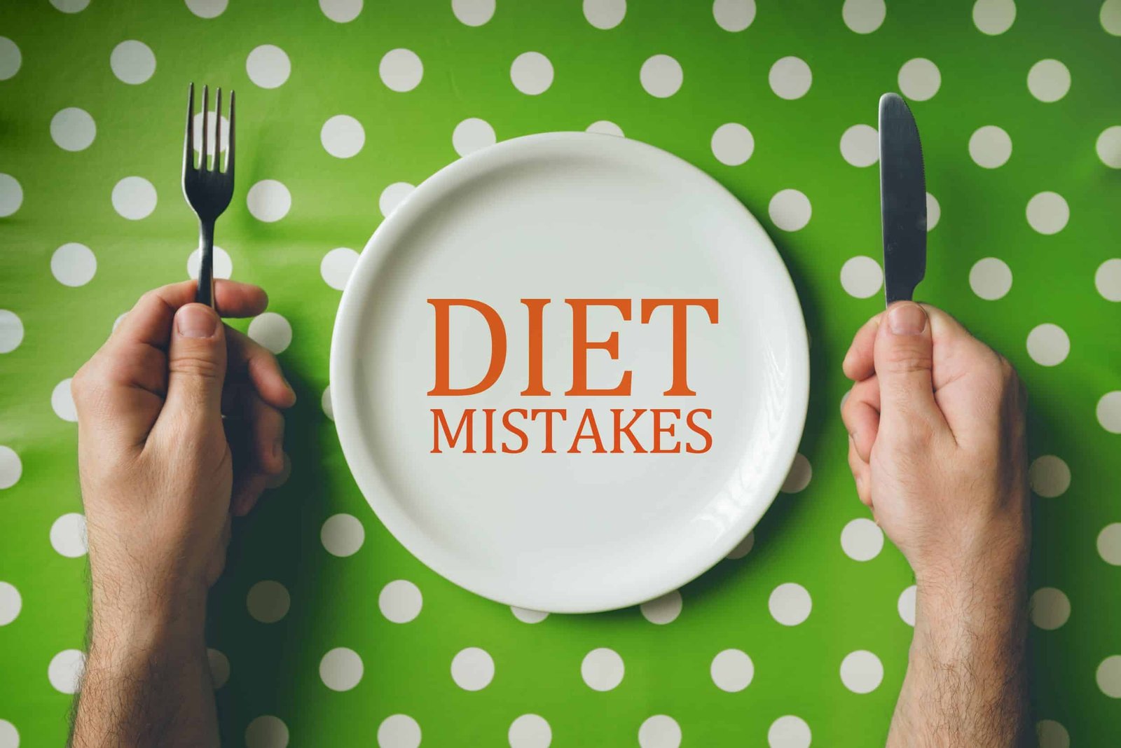 Diet mistakes concept, top view of dinning table