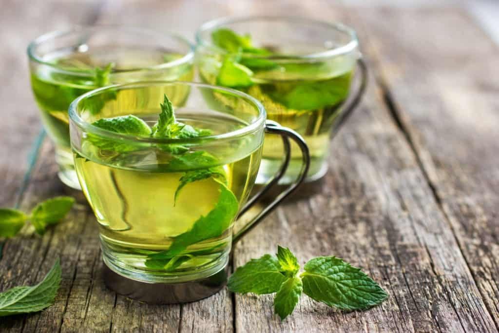 Hot mint tea in glass cup