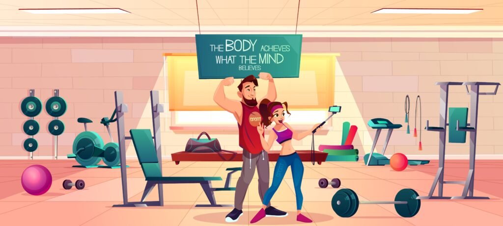 The Social Benefits of Exercise-How Working Out Impacts Your Life 2 Sportive people in fitness gym interior vector —