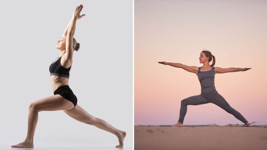 12 Amazing Yoga Poses To Unlock Your Inner Strength 4 Two beautiful women doing Warrior 1 and Warrior 2 Yoga pose