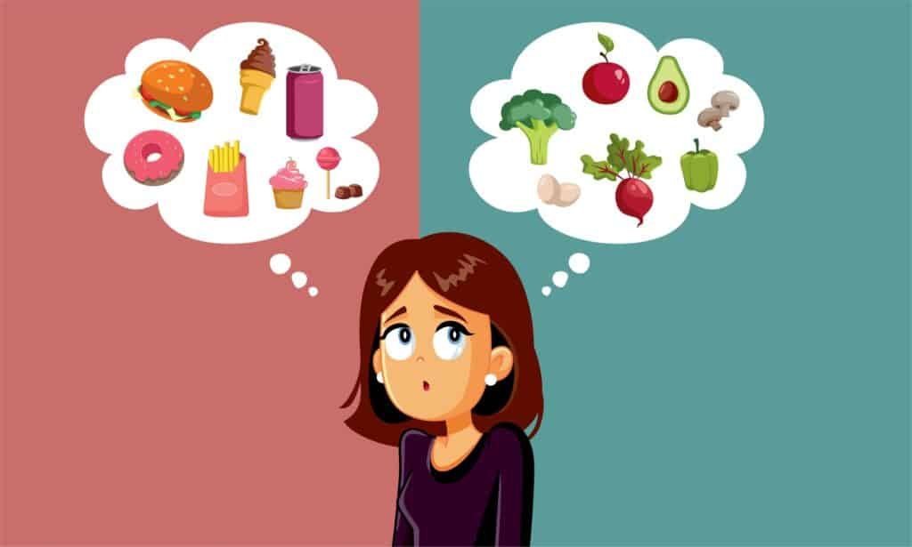 How To Lose Weight Without Dieting: Effective Strategies Explained 2 Woman Choosing Between Fast Food and Healthy and healthy eating habits