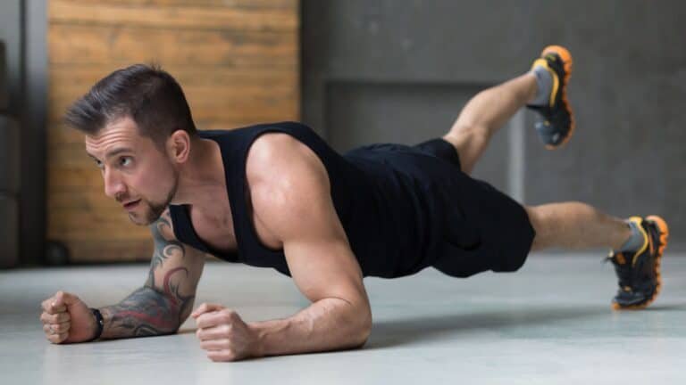 Young Man Fitness Workout, Raised Leg Plank
