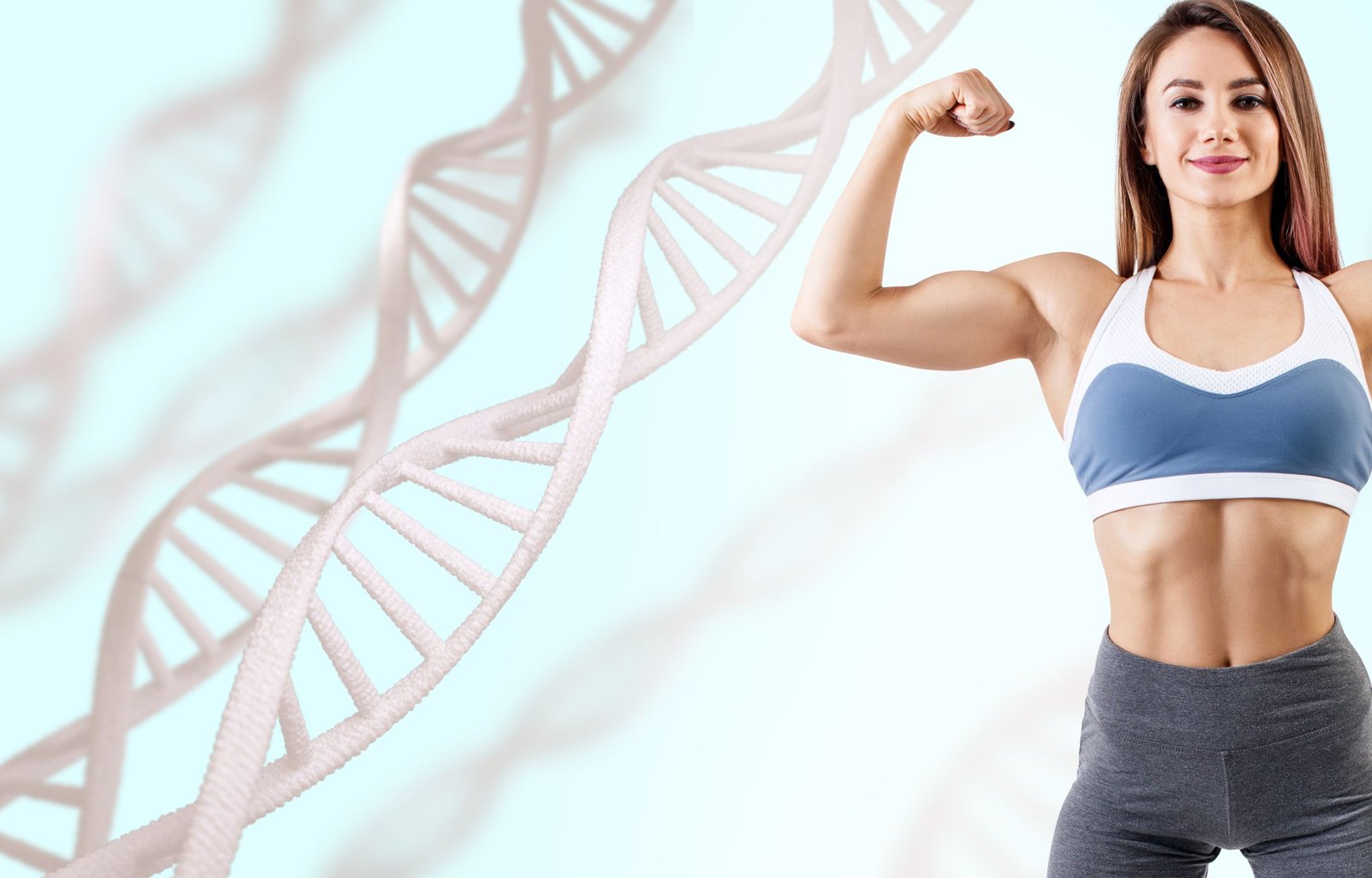 Creating A Metabolic Diet Meal Plan For Optimal Health And Weight Loss 1 Athletic fitness woman standing among DNA chains.