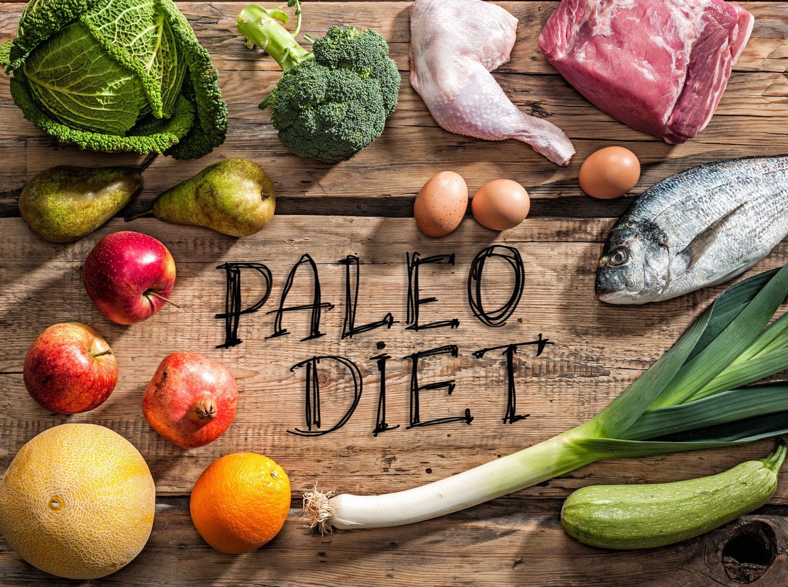 Paleo diet concept with Raw healthy dieting products
