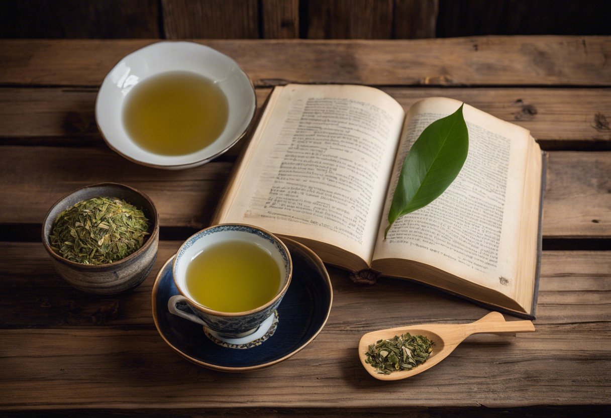 Health Benefits of Green Tea and Honey: A Dynamic Duo for Your Wellness Routine 2 green tea on a wooden table with traditional medicine book